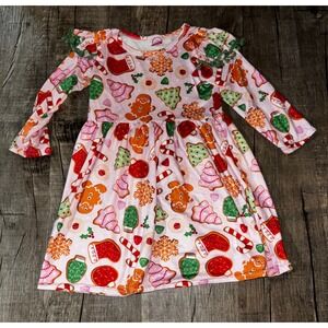 Isla‎ Grace Kids Pink Gingerbread Christmas Holiday Long Sleeve Dress 3-4T